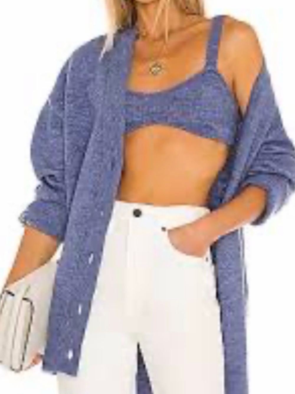 CAMILA COELHO x REVOLVE Adelie Blue Wool Knit Cardigan Crop Top Bralette SET